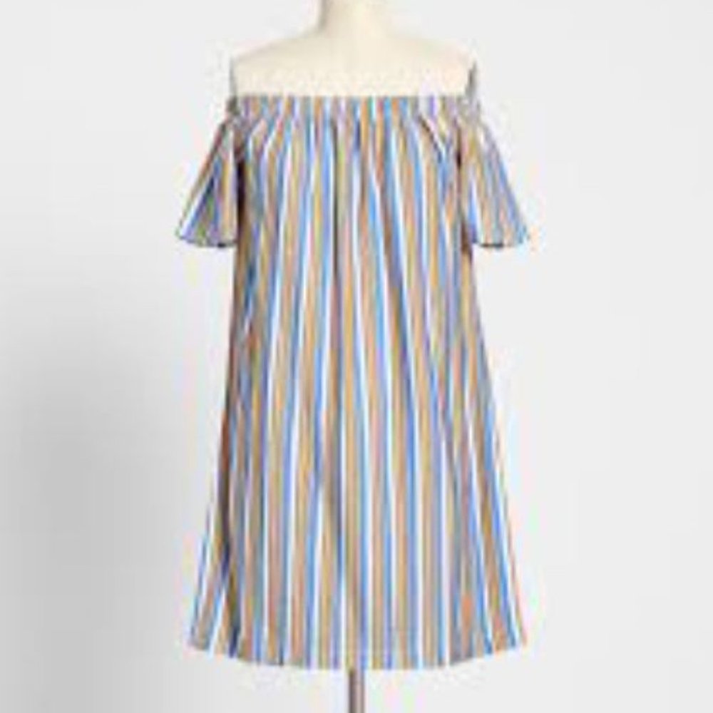 Modcloth Cape Cod Cutie Off-the-Shoulder Dress